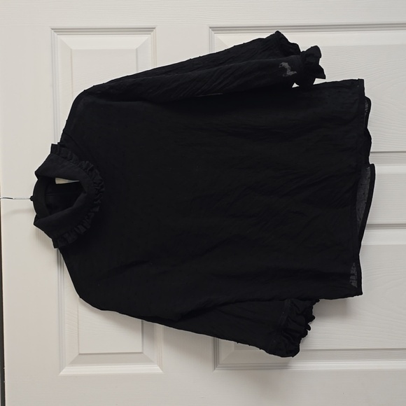 Tish Cox Swiss Dot Black Tee Neck Top XS - Picture 2 of 5